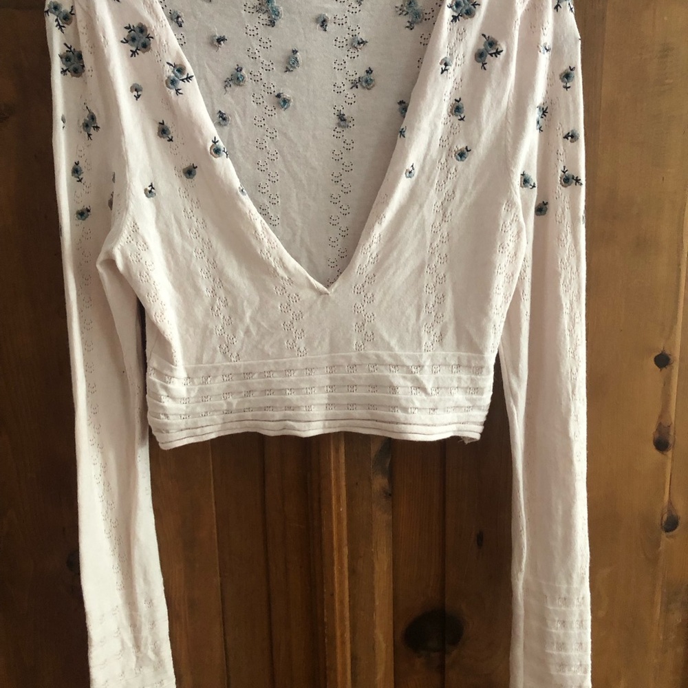 Free People Floral V-Neck Long Sleeve Top